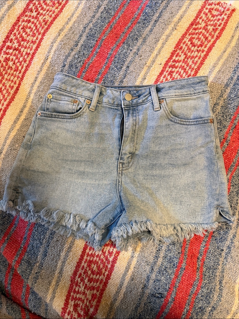 Just USA Light Blue Frayed Hem Denim Shorts